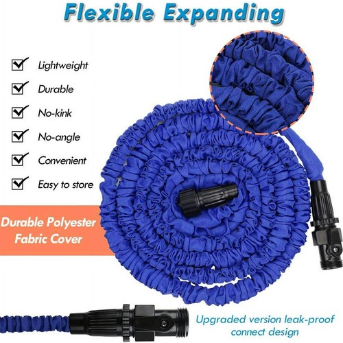 Expandable Flexible Garden Water Multipurpose Hose Spray Nozzle Blue Yard Pipe - Picture 4 of 15