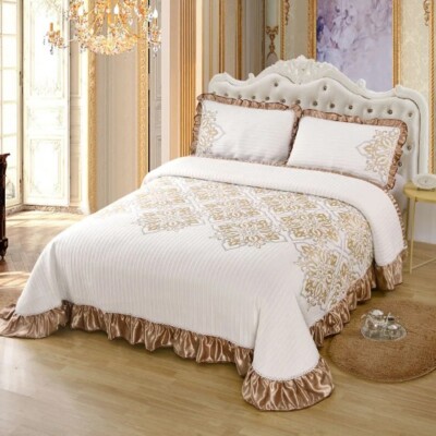 Luxury Soft Knitted Ruffles Bed Skirt Bedspread Bed Cover Set Blanket Linen