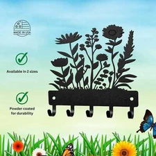 Wildflower Key Holder – Floral Wall Hooks for Keys, Leashes & More- Made in USA