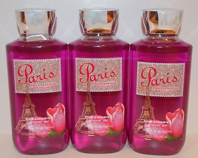 3 BATH & BODY WORKS PARIS PINK CHAMPAGNE TULIPS SHOWER GEL SHEA VITAMIN E 10 OZ