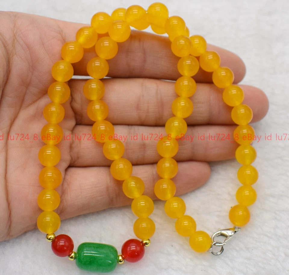 Collar de cuentas gemas de jadeíta verde redondo y cilíndrico de topacio amarillo natural de 8 mm Foto 3 de 4