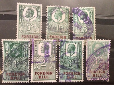 *BIG OFFER* GB KGV FOREIGN BILL 1,2,3,4,5,10,15s. Mad Price. Very Nice 7pcs