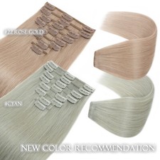 100 Remy Human Hair Extensions Clip In Soft Weft Full Head Double Drown Celadon