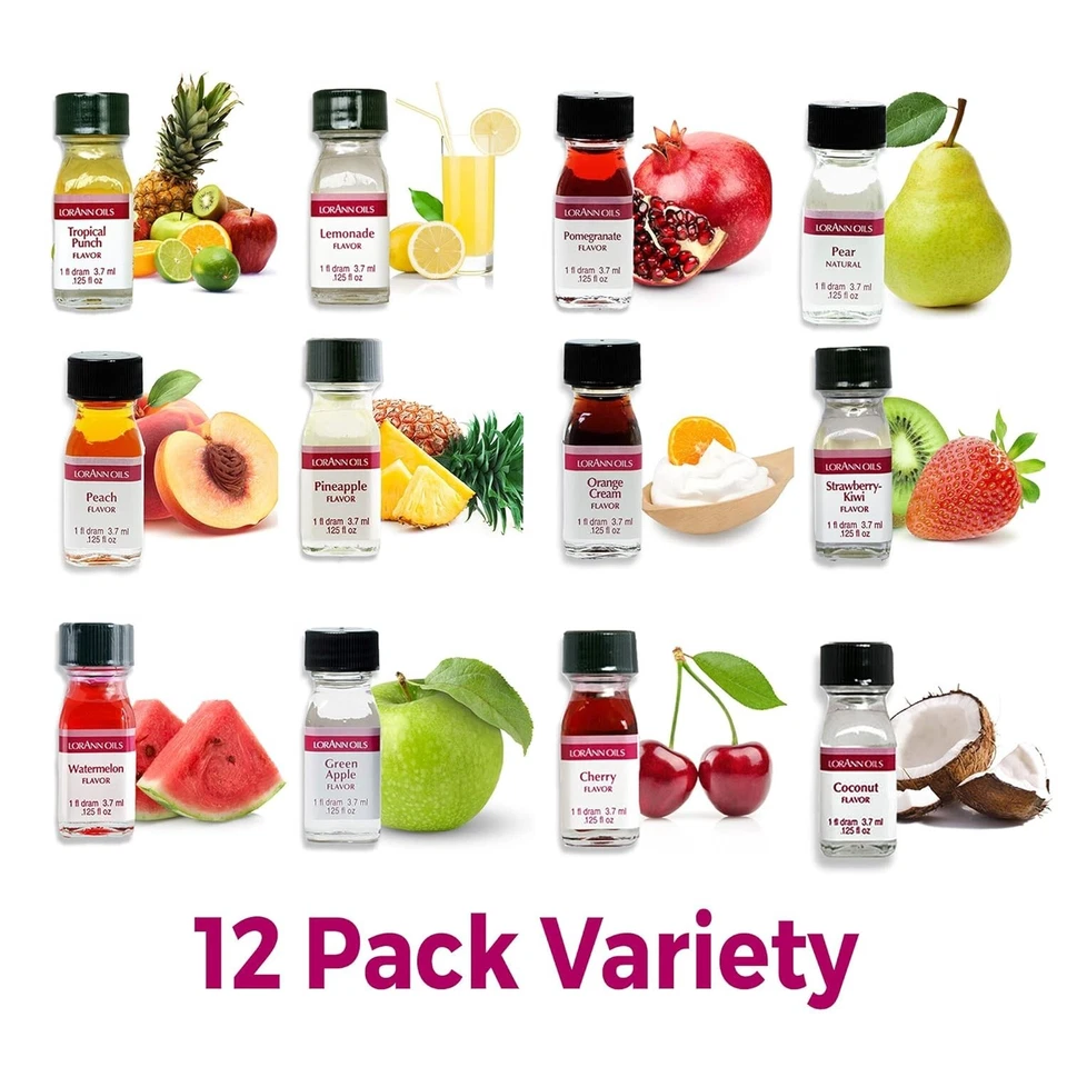 Flavor Extracts Pack of 12 Fruit Flavors in 1.5 fl oz Bottles for Baking - Image 3 of 4
