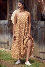 Anthropologie Isabella Linen Dress Charlie Holiday Polka Dot Coverup Size S NEW