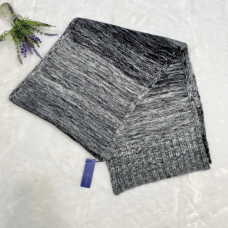 Rebecca Minkoff Black & Gray Melange Knit Scarf NEW Oversized $88 Space Dye - Image 4 of 4