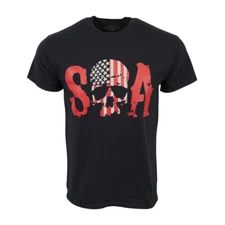 SONS OF ANARCHY SOA FLAG SKULL MENS BLACK T SHIRT 