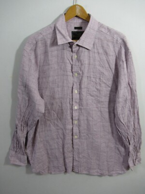 Jos A Bank Reserve Linen Shirt Men XL Purple Long Sleeve Button Up
