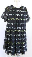 Ann Taylor Black Striped Floral Print Smocked Casual Shift Dress Size M Yellow