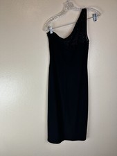 Ralph Lauren Evening Dress 10 Black Beaded Cocktail Ruched One Shoulder Sheath