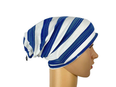 Mütze Jungen Mädchen Vintage Beanie Blau Weiß Gestreift Stretch Übergang Boom It