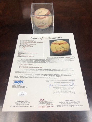 Atlanta Braves Autograph Baseball J.Smoltz B.Cox A. Jones J.Lopez Others JSA COA - Picture 2 of 15