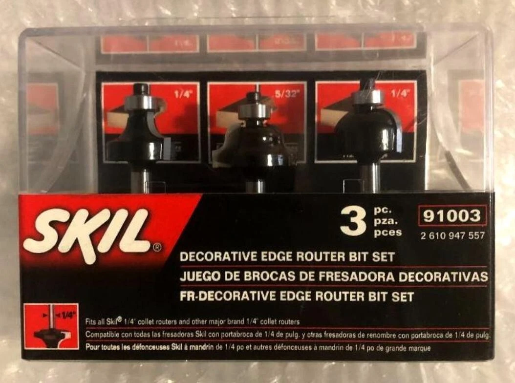 SKIL 3 Pc. Decorative Edge Router Bit Kit 91003 Sealed NEW FREE SHIPPING