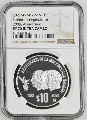 2021 Mo Mexico 10 Peso Silver National Indepen. 200th Ann. NGC PF 70 Ultra Cameo