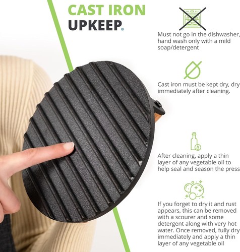 Burger Press Cast Iron - Premium, Heavy Duty, Cast Iron, Smash. Olivers Kitchen - Picture 6 of 16