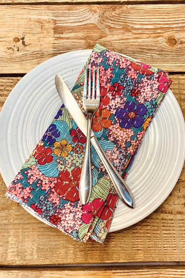 Lote Atacado de Conjunto de Guardanapos, Guardanapos de Mesa de Jantar 100% Algodão Kantha - Imagem 2 de 4