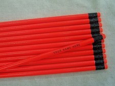 12 Round "NEON RED-ORANGE" Personalized Pencils