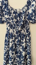 Weslie Smile Women's Dress Large Blue and White Floral On/Off Shoulder