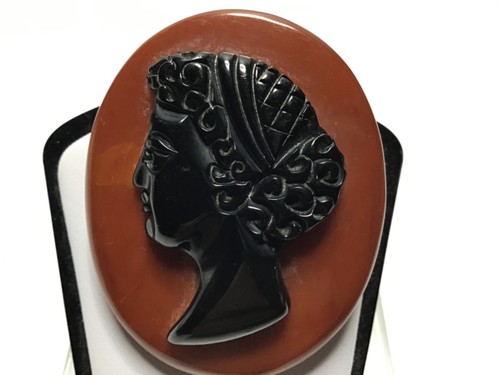 Antique LARGE BAKELITE Cameo Brooch Two COLORED - Picture 2 of 5