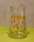 Vintage Pyrex Corning Butterfly Gold Floral Glass Pitcher with Ice Lip 70s New