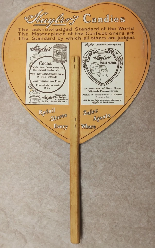 Ventilador de mano publicitario 1910 para Huyler's Candy - troquelado - cromolitografía Foto 4 de 4