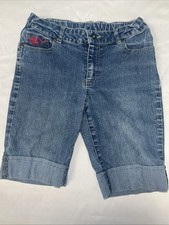 FADED GLORY Girl's Size 12 Blue Denim Shorts Cuff Adjustable Waist