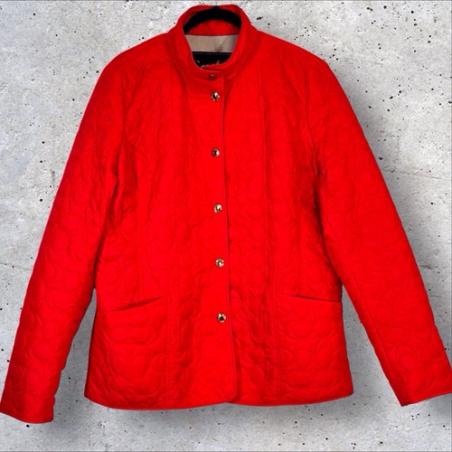 Coach Signature Womens Quilted Jacket Lightweight XL Snap Coat Orange Pockets - Picture 3 of 7