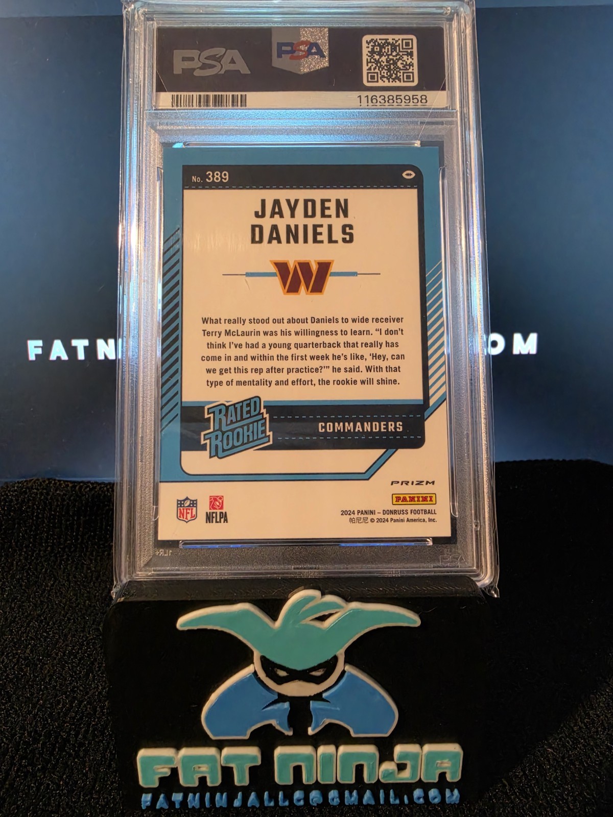 Panini 2024 Donruss Rated Rookie Jayden Daniels Optic Pink Prizm #389 PSA 9 view 4