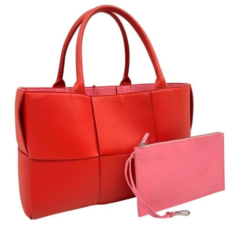 Bottega Veneta Red Leather Arco Tote Bag - Includes Detachable Wristlet Pouch