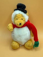 Disney Store Winter 2002 Winnie the Pooh 8" Plush, Hat, Scarf Snowman Christmas