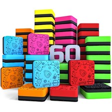 60 Pack Dry Erase Erasers Assorted Colors Magnetic Whiteboard Erasers for Kid...