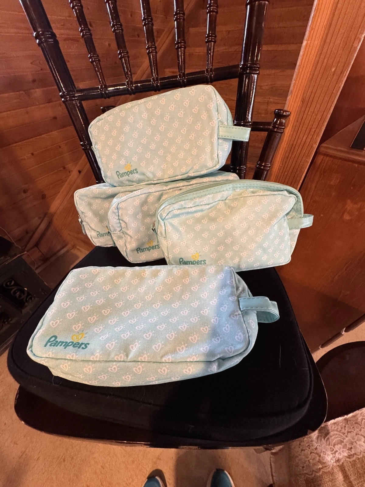 5 Pampers Hearts Travel Pouches blue Holds Diapers Wipes Etc. Zip Up small