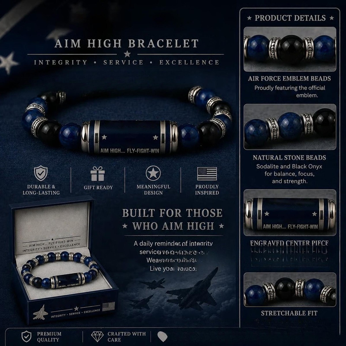 American US Beaded Bracelet, American Air FORCE Veteran Memorial Men Women Gift View 6