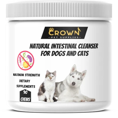 CROWN PET SUPPLIES Dewormer for Dogs and Cats Natural De-Wormer Intestinal Cleanser Canine 90 Chews