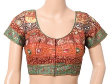 Sushila Vintage Readymade Multi-Color Sari Blouse Hand Beaded Art Silk Top 38"