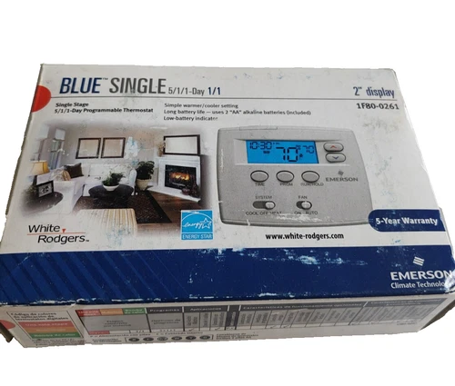 White-Rodgers / Emerson 1F80-0261 Blue Single Programmable Thermostat 2" Display