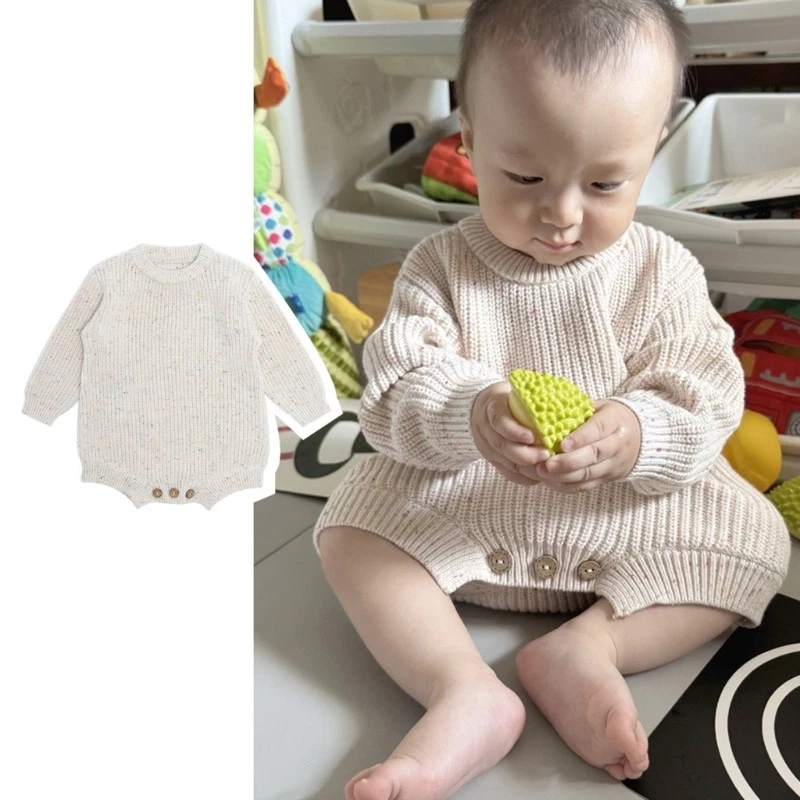 Infant Knitted Romper Sweater Soft Speckled Cotton For Baby Comfort Warm