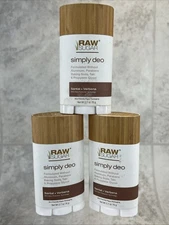 3 Pack! Raw Sugar Simply Deo Santal + Verbena Deodorant 2.7 oz Vegan