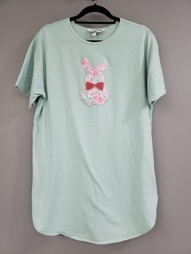 Vintage Nightgown Tshirt Dress Moomoo Sleep Shirt Embroidered Bunny Grandma