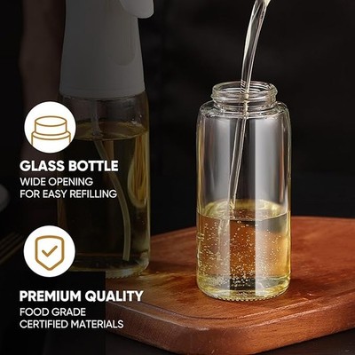 PUZMUG Oil Sprayer for Cooking 200ml/6.8oz Glass Oil Spray Bottle - White