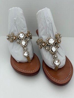 MYSTIQUE Wedge JEWELED Rhinestone CRYSTAL Leather Slide SANDALS | GOLD 9