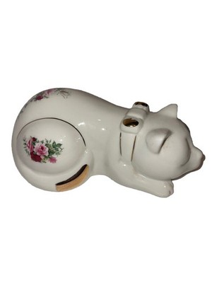 Formalities by Baum Bros White Porcelain Cat Figurine Floral Motif Gold Trim Fun