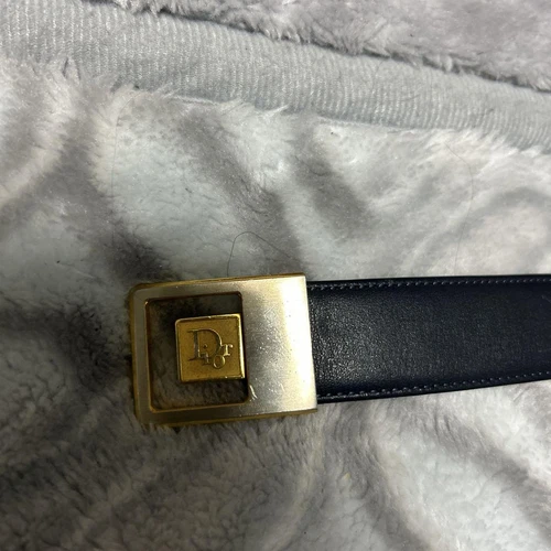 Authentique ceinture Christian Dior Monsieur en cuir noir logo boucle du Japon