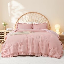 Fluffy Lightweight Microfiber Full Size Comforter Set with Ruffle Trim Blush