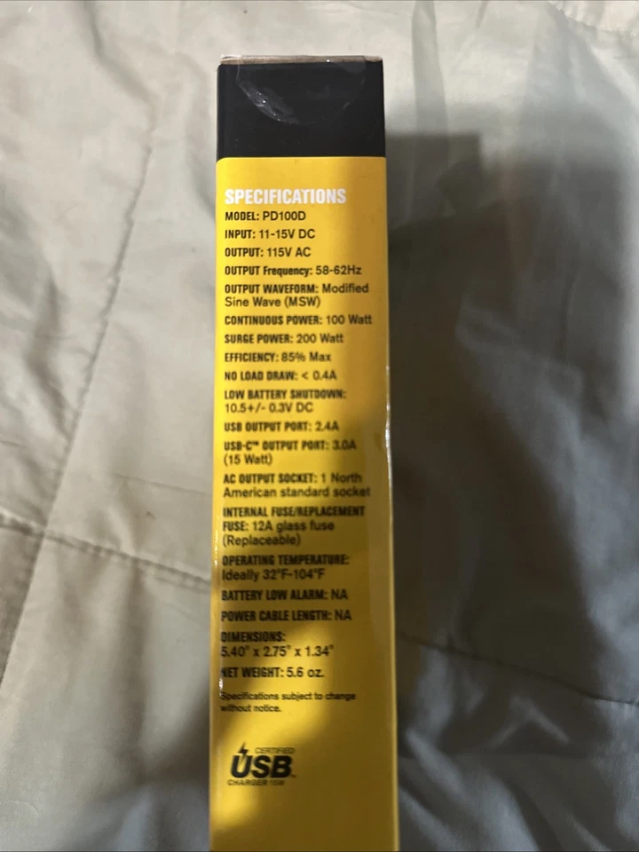 PowerDrive 100 Watt Slim Plug-In Inverter with 1 AC, 2 USB A/C Ports PD100 - NEW - Image 3 of 3