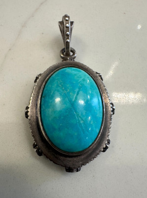 RARE & Vintage Large King Baby Studio Turquoise Sterling Silver Pendant 2 inches