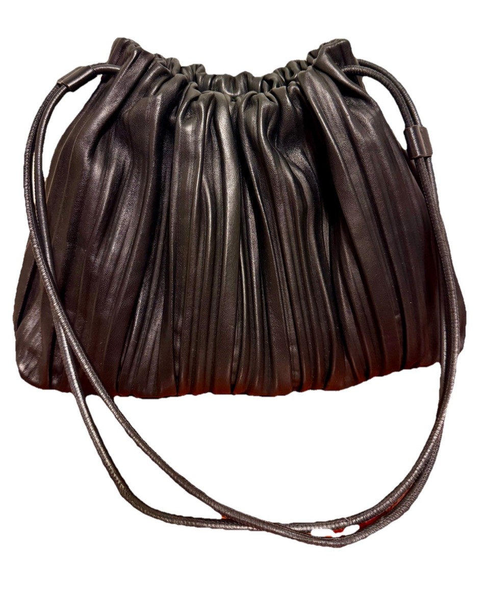 COS Scallop Pleated Black Leather Medium Tote Double Strap Limited