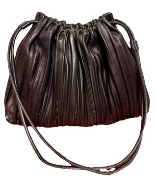 COS Scallop Pleated Black Leather Medium Tote Double Strap Limited