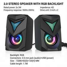 XTRIKE Desktop PC Speakers 2.0 Stereo Gaming Sound System USB 3.5mm Audio Jack
