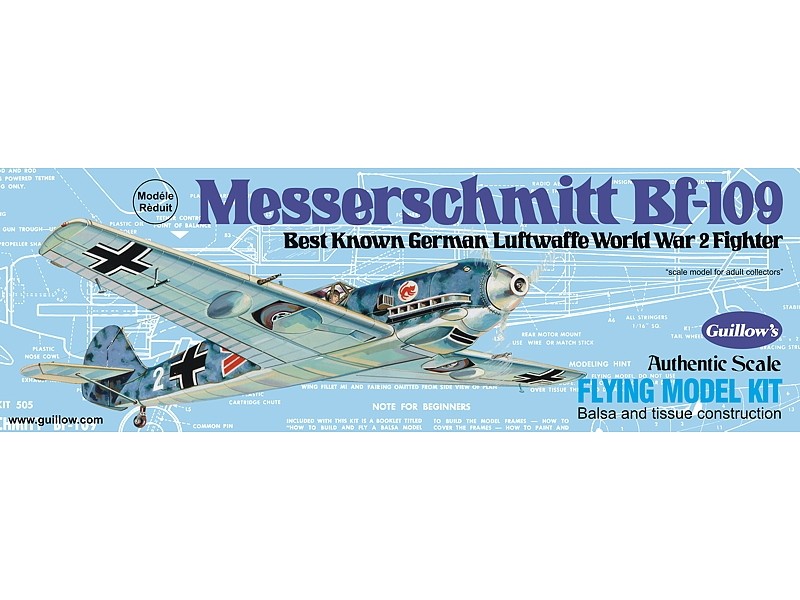 BF-109 Messerschmitt 419mm Wingspan Flying Model Balsa Aircraft Kit from Guil...